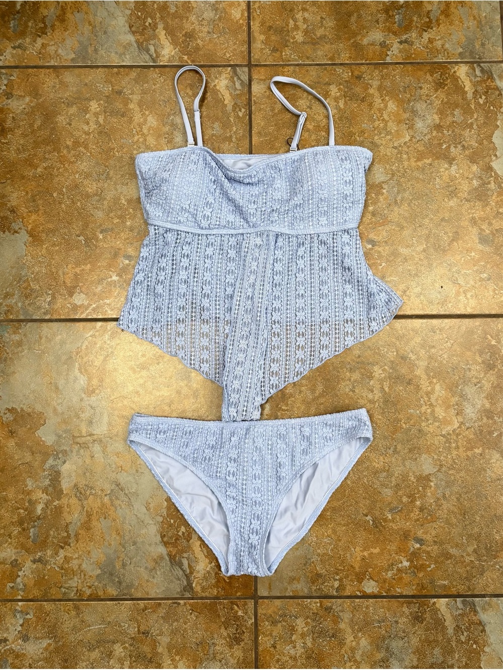 Zaful Pale Blue Crochet Tankini Set